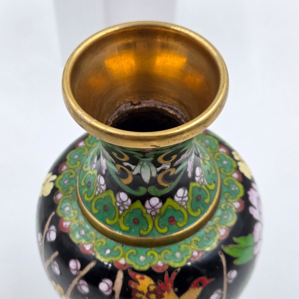 Jingtai Cloisonné Enamel Peony Motif Ruyi Border Bud Base - Picture 12 of 14